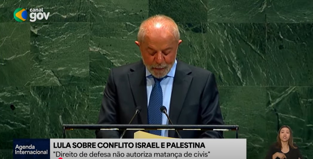 Lula discursa na abertura da 80ª Assembleia-Geral da ONU, nesta terça-feira (23), em Nova York (Reprodução)