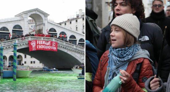 Greta Thunberg Protesta em Veneza: Canal Tingido de Verde e Ativistas Multados