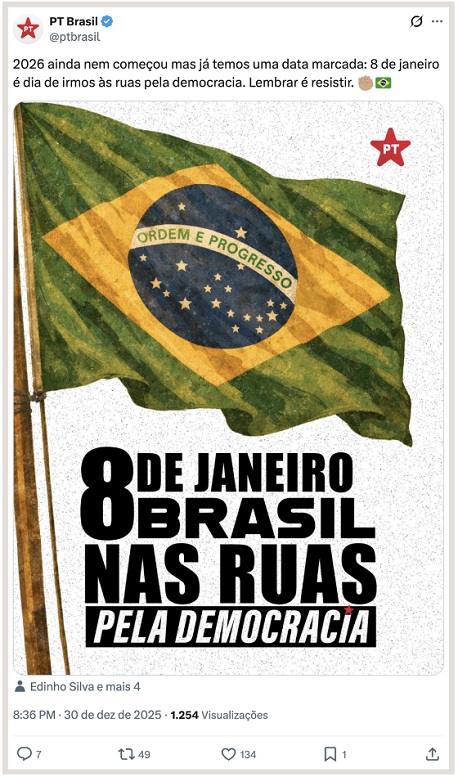 Esquerda convoca protesto no dia oito de janeiro