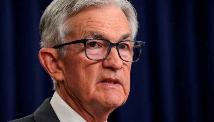 Chair do Federal Reserve, Jerome Powell, durante coletiva de imprensa, em Washin