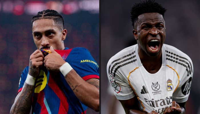 Raphinha e Vini balançaram as redes na Supercopa da Espanha — Foto: Reprodução /