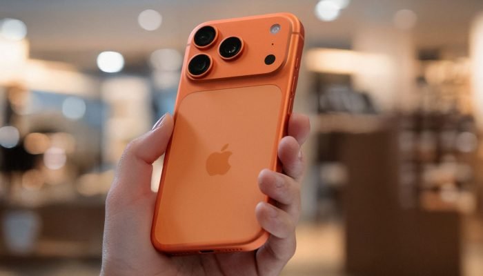 Foto: iPhone 17 Pro Max laranja - Imagem: Evolf/Shutterstock