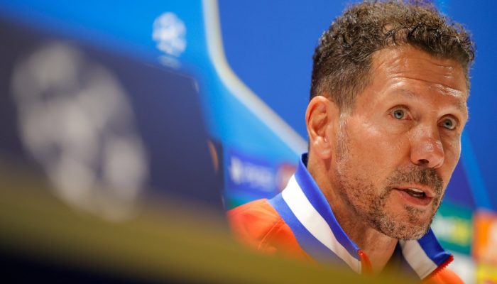 Simeone em entrevista coletiva do Atlético de Madrid — Foto: ATLÉTICO DE MADRIDS