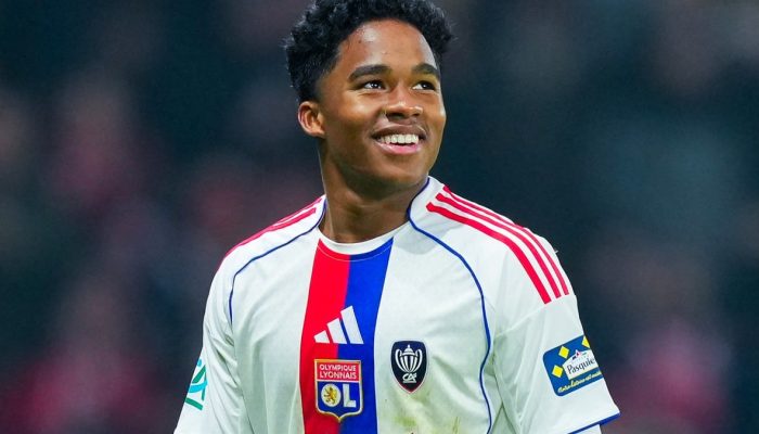 Endrick celebra seu primeiro gol com a camisa do Lyon — Foto: Reprodução/XEndric