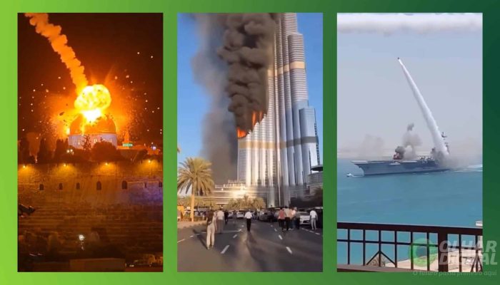 Capturas de tela mostram simulações de ataques e explosões geradas por IA no con