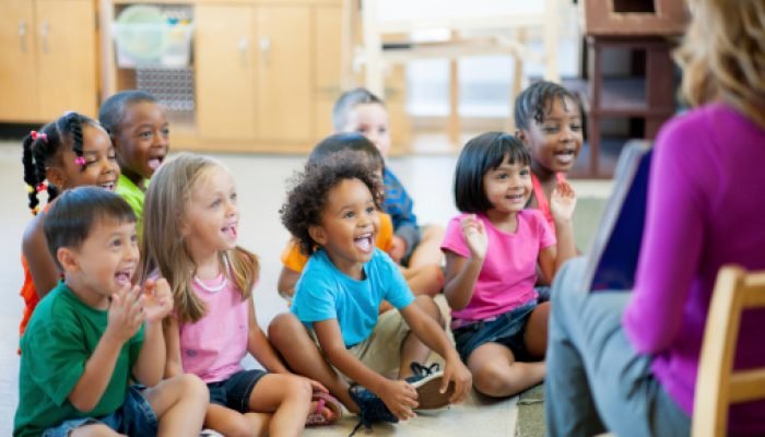 Multi ethnic group of pre-school children in a classroom.